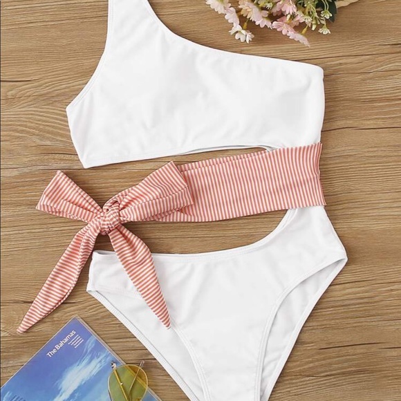 SHEIN Other - Striped Tie Waist One Shoulder One Piece Swimsuit